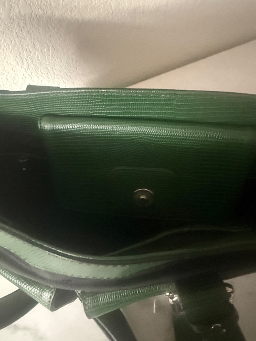 Authentic MCM Black Nylon Tote Green Lizard Embossed Leather Trim-Vintage w/COA - Picture 7 of 16